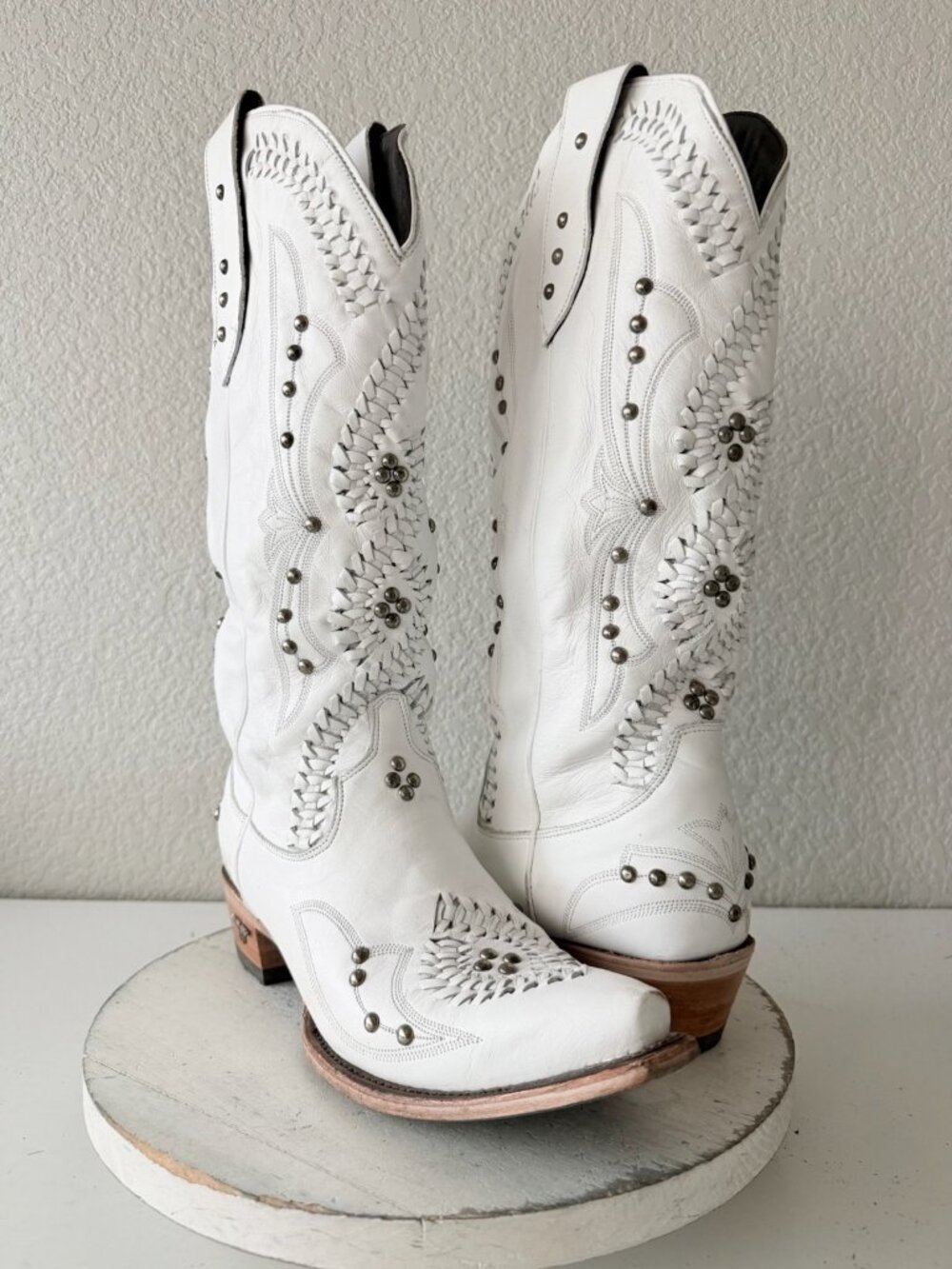 Lane COSSETTE White Cowboy Boots Womens 11 Western Leather Mid Calf Snip Toe